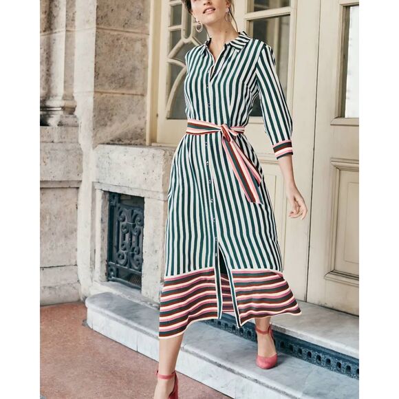 Boden Dresses & Skirts - BODEN Mallory striped Midi Shirt Dress sz 8P no waist tie!